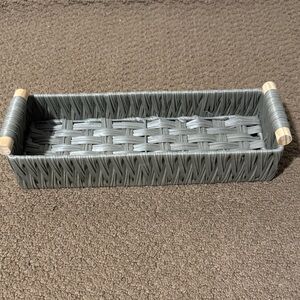 Green Woven Rectangular Serving Tray with Wood Handles